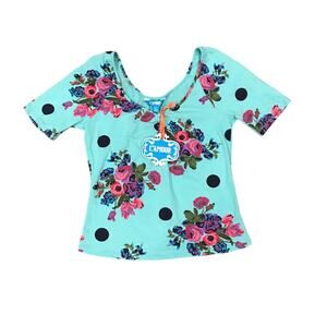 L'Amour Blue Top Floral Short Sleeve